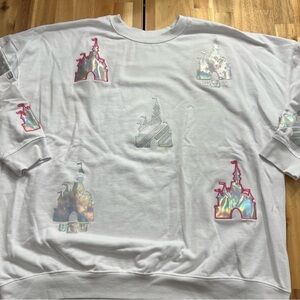 Disney Parks 2X White Holographic Castle Crewneck Sweatshirt Plus Size